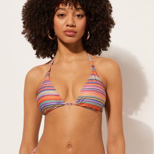 Triangle Swimsuit Top Colorful Stripes