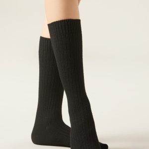 Short Ribbed Socks with Wool and Cashmere