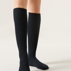 Women’s Ribbed Long Socks with Wool and Cashmere